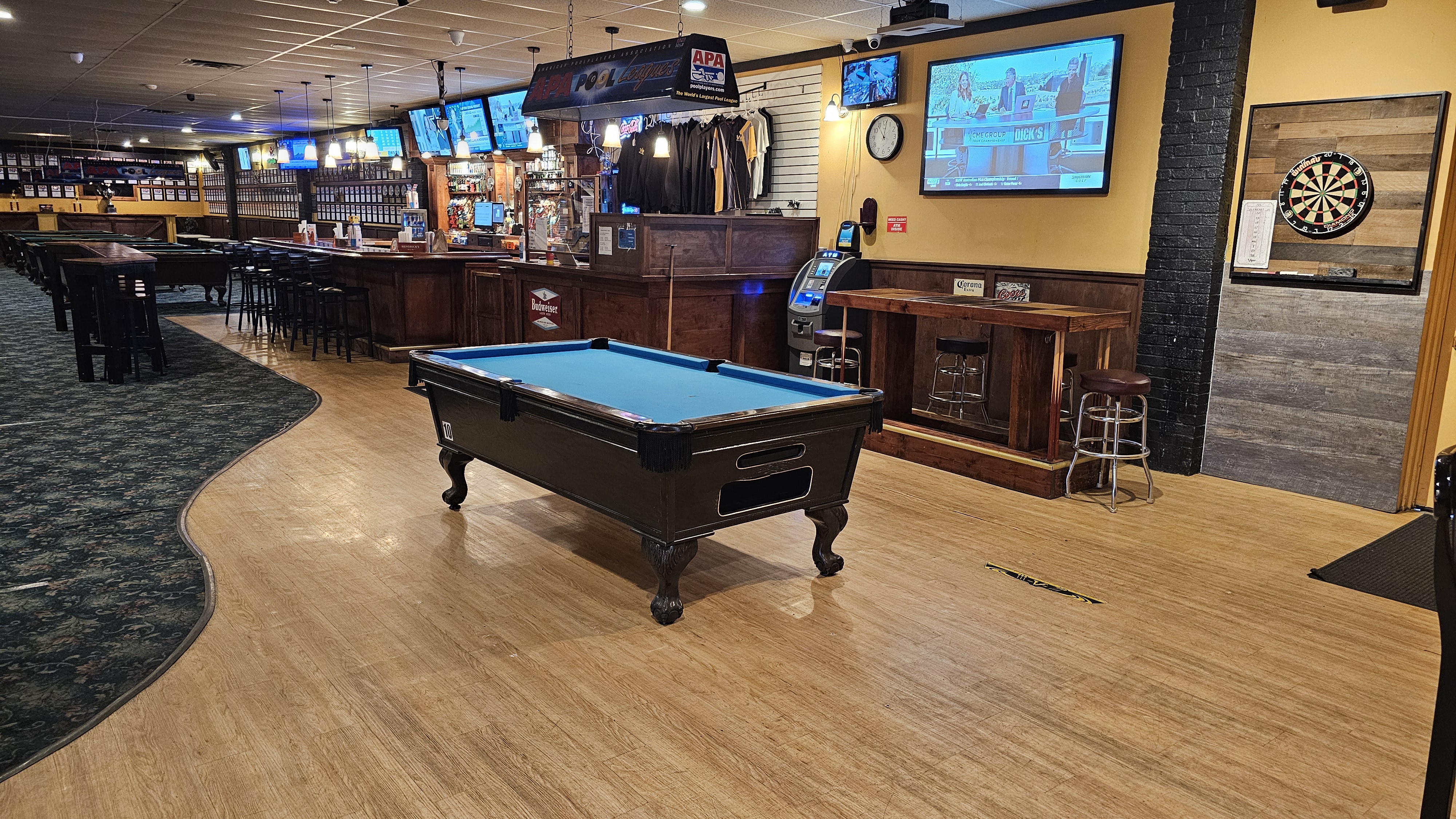 Bright lighting inside VIP Billiards