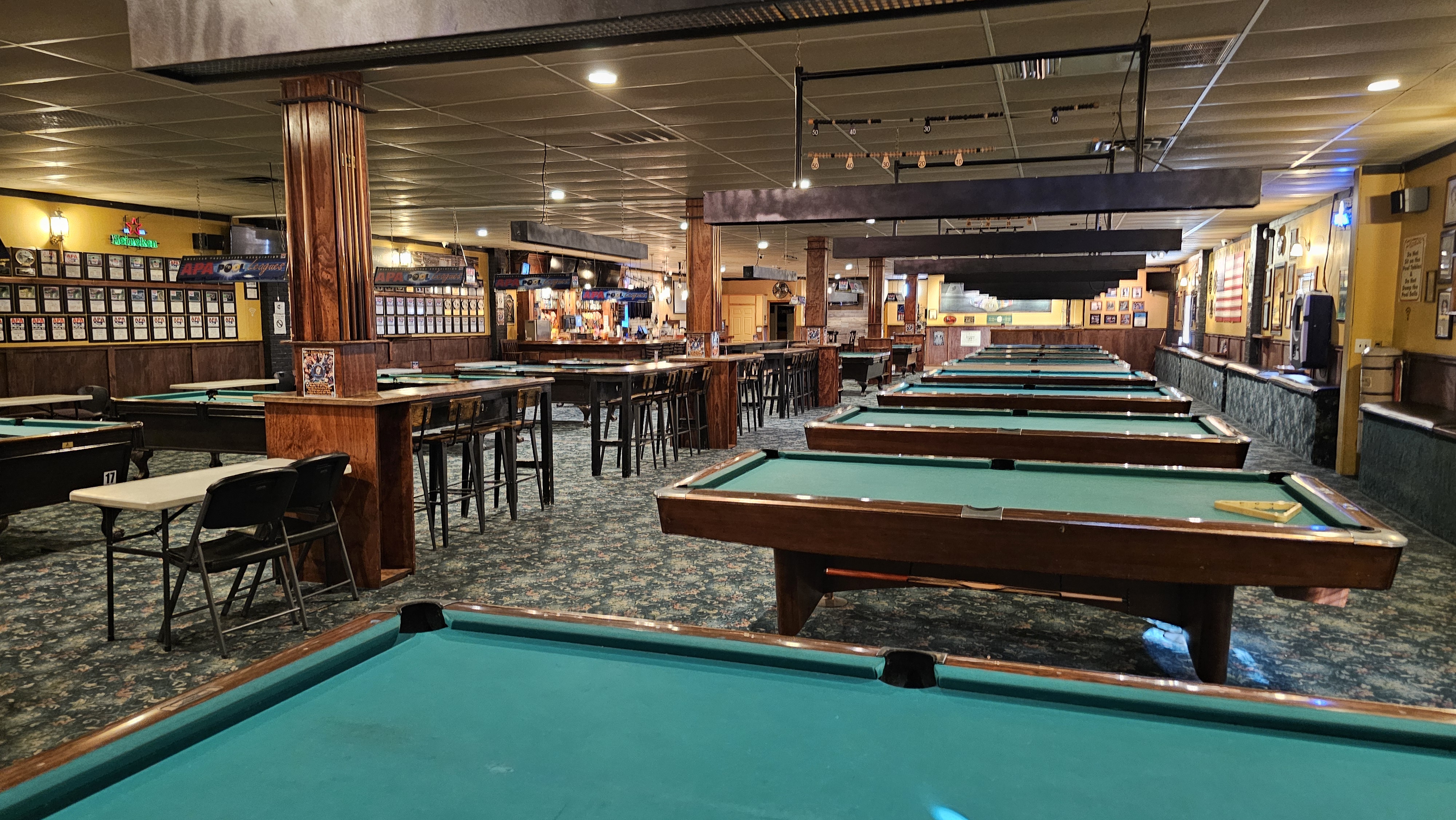 Pool tables inside VIP Billiards in Bayport NY